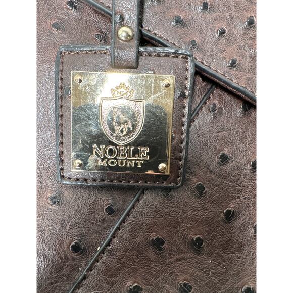 Noble Mount Ostrich finish satchel crossbody bag purse brown - Picture 3 of 9